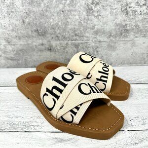 Chloe Woody Flat Logo Ribbon Slide Mule Sandals 36